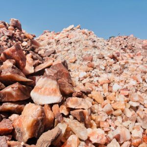 Piles of raw Himalayan pink rock salt at a mine
